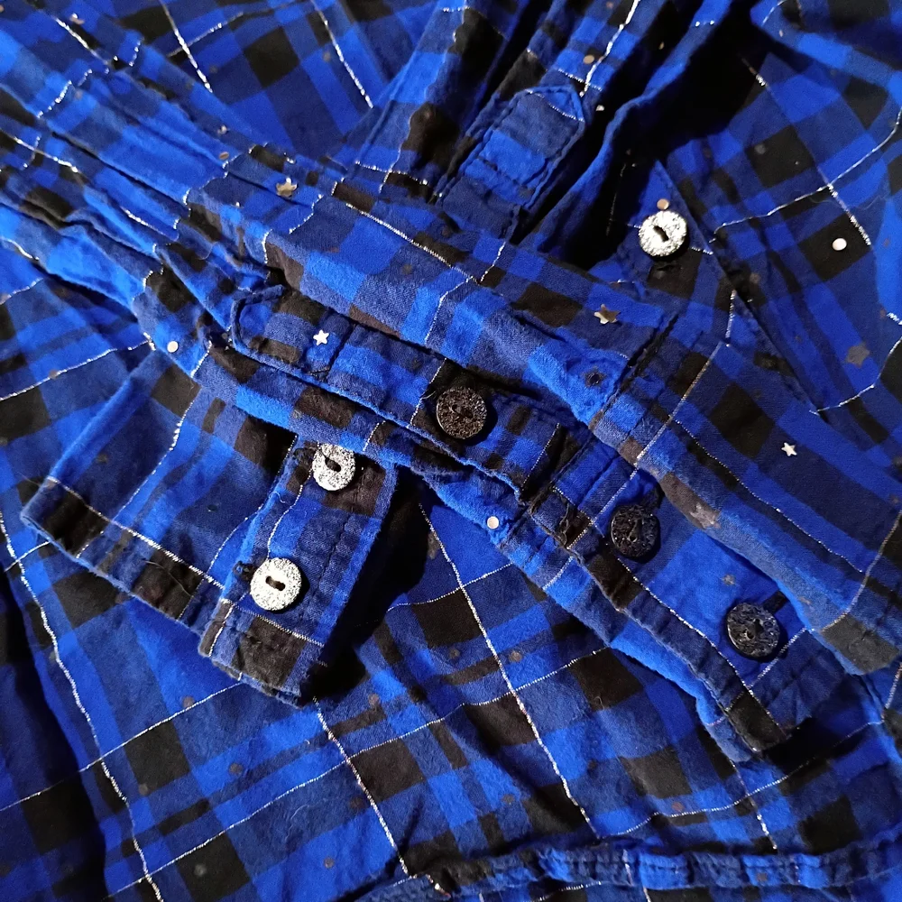 Fair Justice Girls Glittery Blue Star Plaid Long Sleeve Button‎ Up S/12 Cowgirl